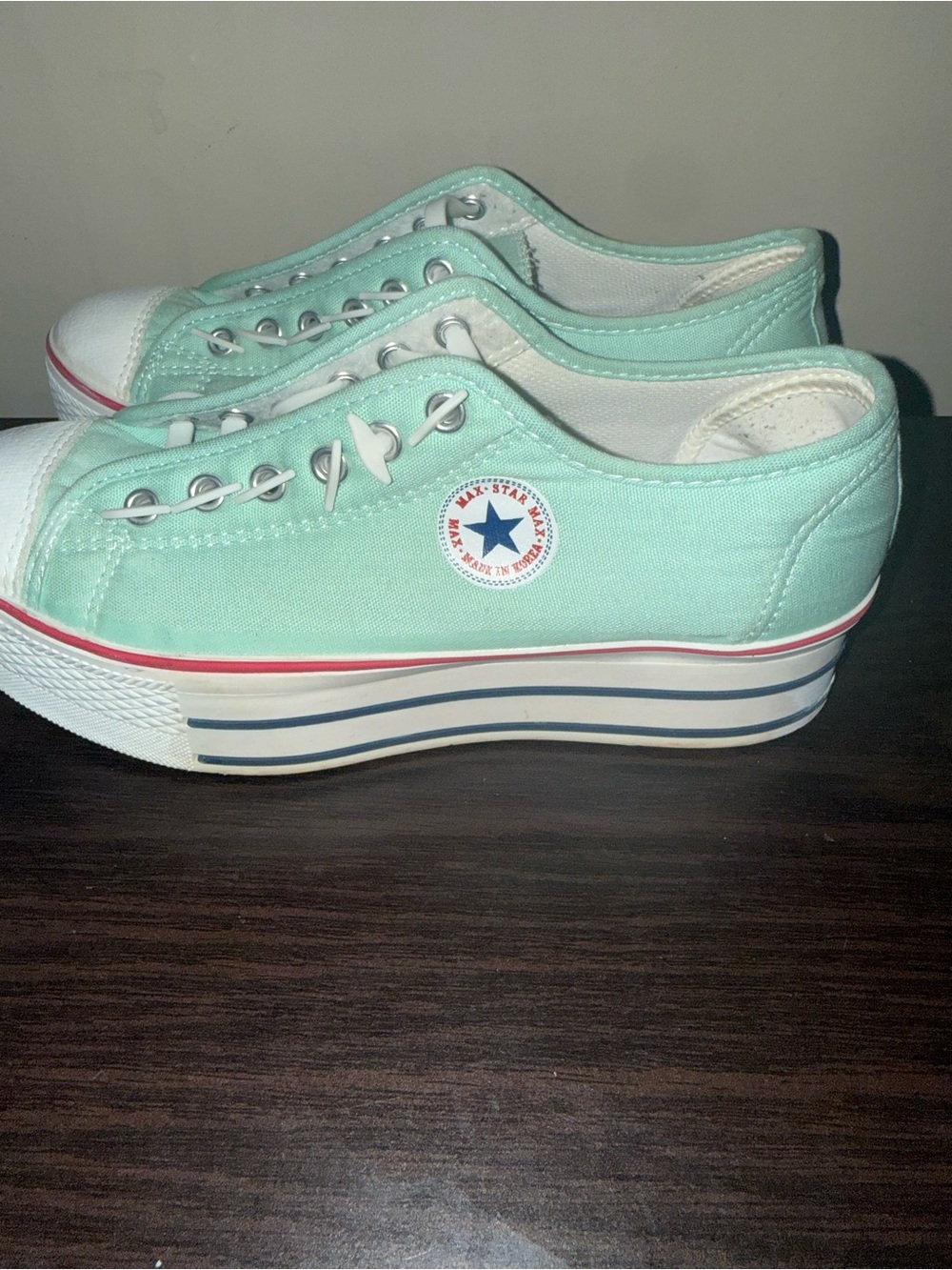 Platform Canvas Sneakers in Mint Green and White - Picture 2 of 4